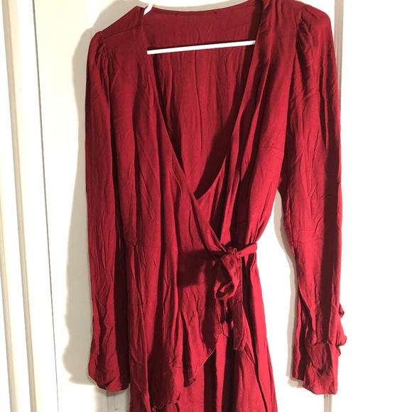 wine red wrap dress